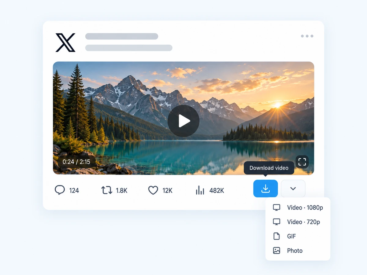 Download button in the post's action bar with video, GIF and photo options