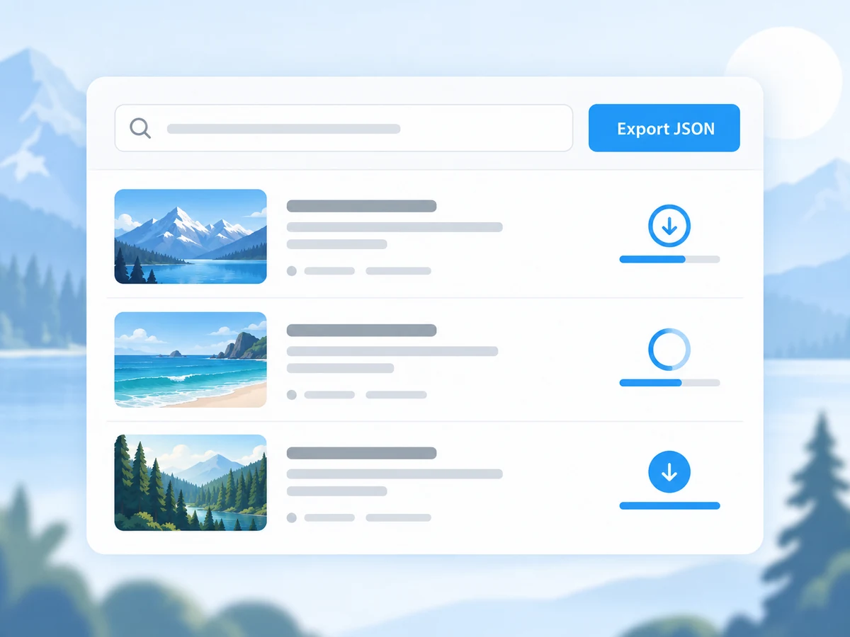 Download history with thumbnails, search and Export JSON